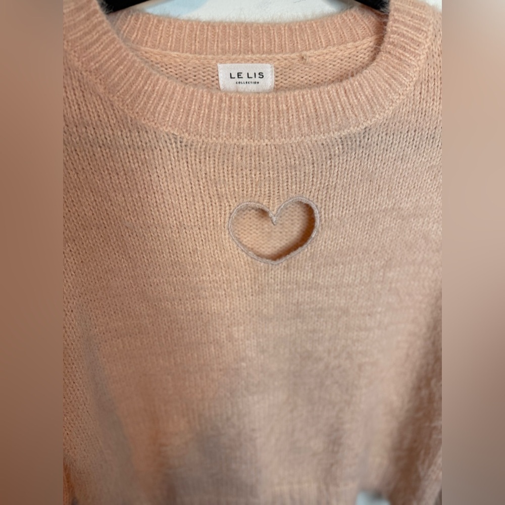 Le Lis Baby Pink Fuzzy Heart Cut Out Sweater - Picture 4 of 5